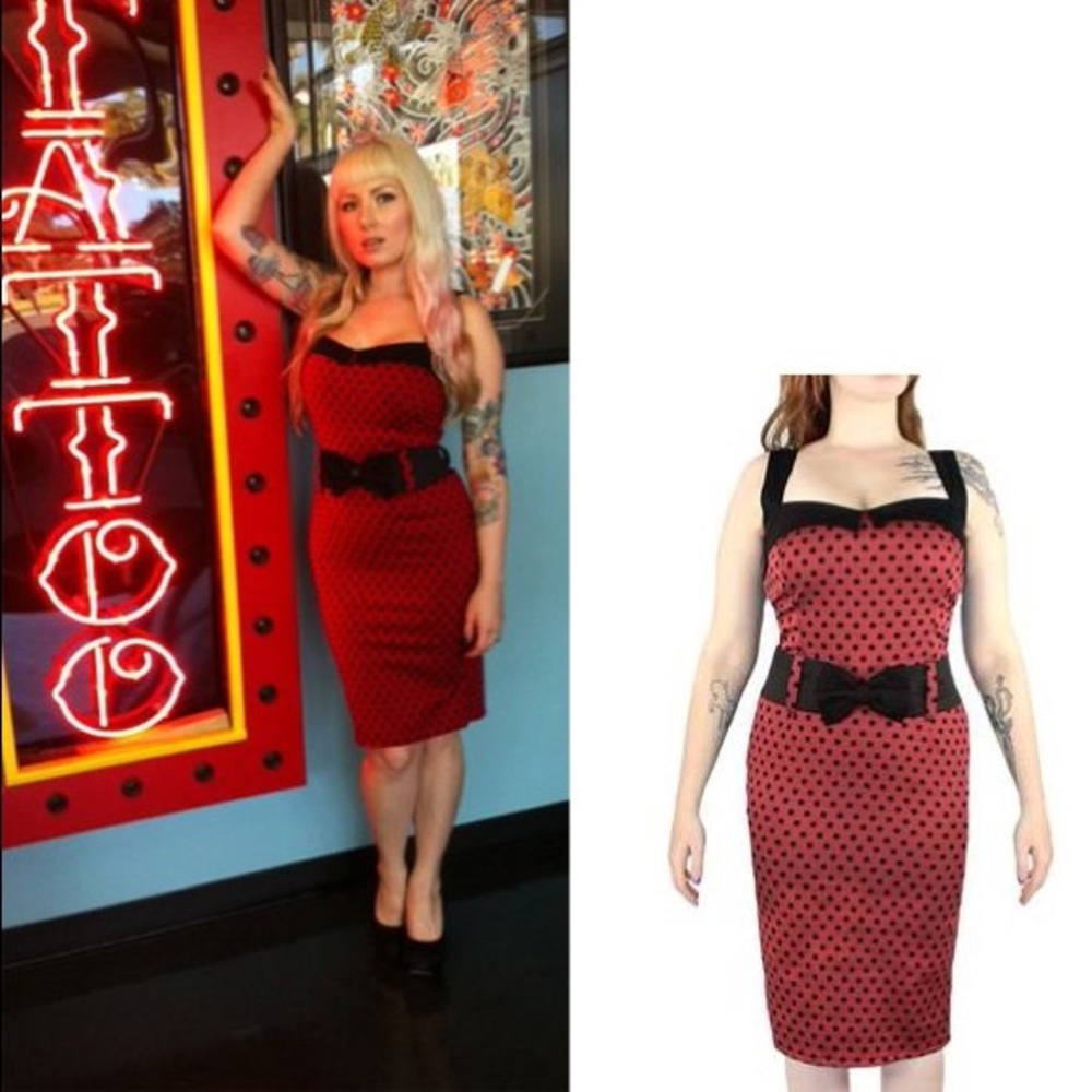NEW stiletto red polka dots dress
